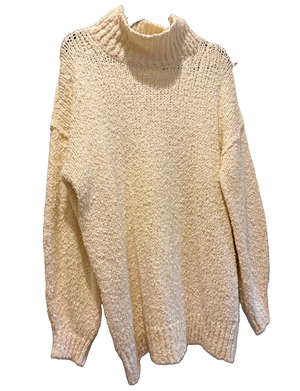 Anthropologie Ivory Chunky Knit Turtleneck Pullover Relaxed Drop Shoulder L